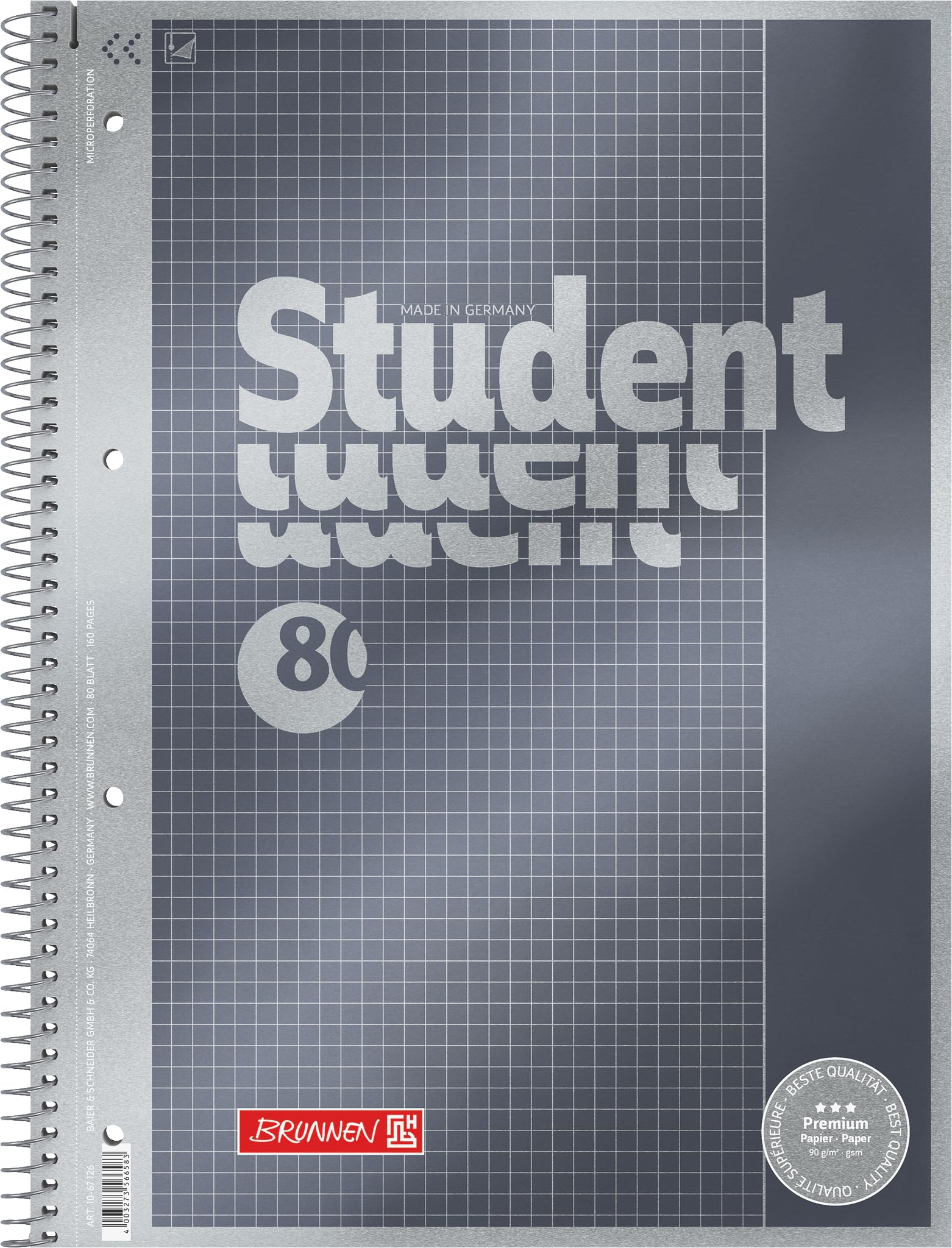 Brunnen 1067126 Notebook/Notepad Student Premium Set Treated Cover with Metallic Effect A4 Squared Ruled 26 cm 90 g/m² 80 Pages