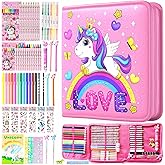 LEONAL Markers Set 65 Pcs- Art Coloring Drawing Kits for Kids with Unicorn Pencil Case,Crayon&Markers Stuff, Birthday Gifts for Girls 4-12 Year Old Unicorn Rainbow