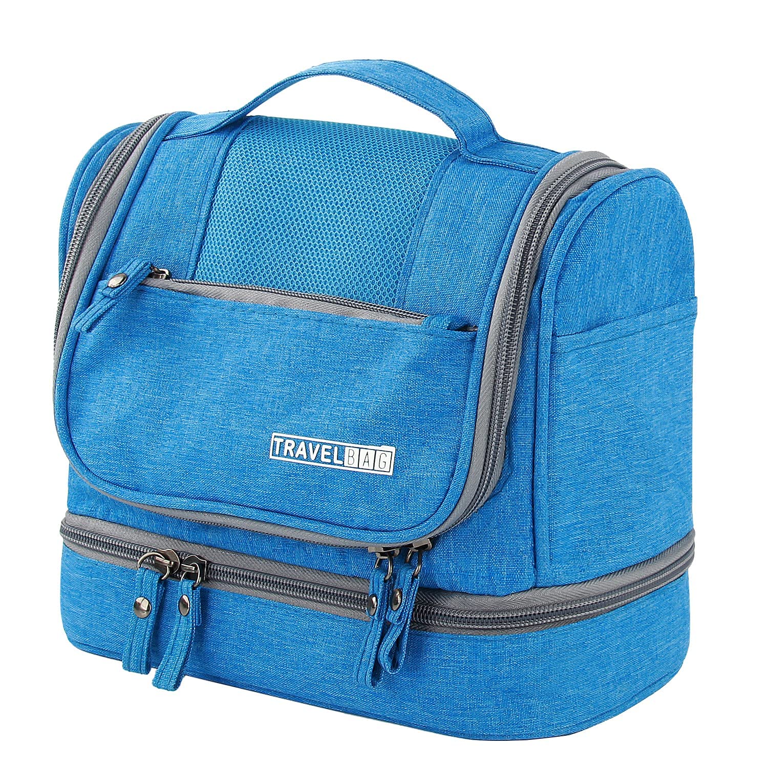 Large Travel Toiletry Bag,M MUNCASO Women Mens Wash Bag, Cosmetic Wash Bag with Dry and Wet Separation 2 Layers Design Waterproof Bathroom Bag (Blue)