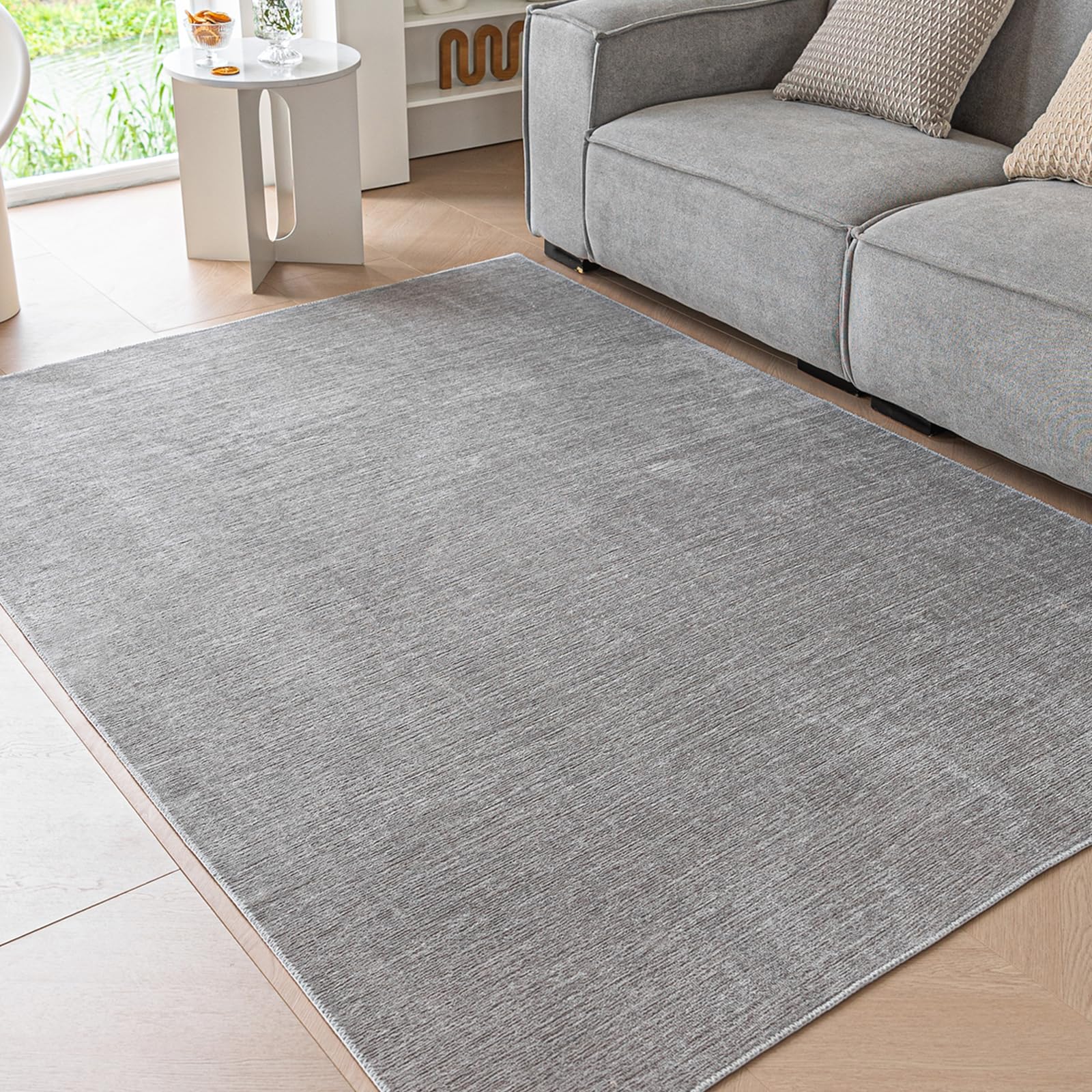 Ceneco Short Pile Rug, Washable Rugs Living Room - Modern Soft Thin Carpet, Low Pile Rug for Bedroom, Area Rugs for Dining Room, Non Slip Carpet for Kitchen(Grey, 80×120cm)