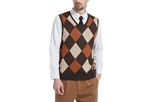 Kallspin Men's Argyle Vest Sweater Wool Blend V-Neck Sleeveless Pullover Sweater