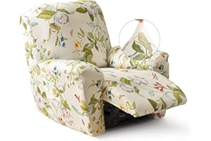 Iauddy Recliner Slipcover-Stretch Soft Slip Reclining Chair Slipcovers 4-Pieces Furniture Protector for Recliner with Pocket Fitted Sofa Couch Cover Lazy Boy Chair Cover(Beige/Olive Green)