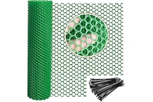WURJHSONG Plastic Wire Mesh Fence 16in x 33Ft Plastic Chicken Wire Mesh for Poultry, Dogs, Rabbit, Snake Barrier & Gardening Versatile Plastic Fencing (16in x 33Ft, Green)
