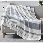 WRENGONGE Grey Blue Throw Blanket, 50x70 Soft Cozy Striped Throw Blankets for Couch, Sofa, Bed, Travel, Lightweight Fluffy Warm Plush Decorative Blankets for Women, Men Gift