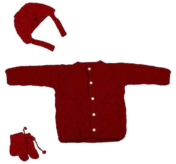 Baby Woolen Clothing Set (Maroon, 6-12 Months, Pack of 4)