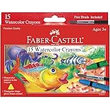 Faber-Castell Watercolor Crayons with Brush, 15 Colors - Premium Quality Art Supplies for Kids