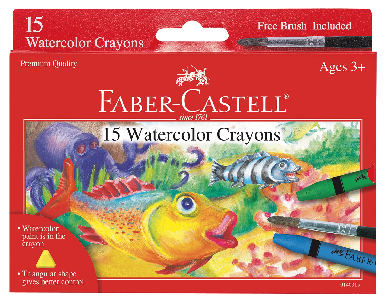 Faber-Castell Watercolor Crayons with Brush, 15 Colors - Watercolors For Kids