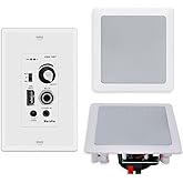 Herdio 5.25 Inch Bluetooth Ceiling Speakers with Wall Mount Control Amplifier Receiver System for Home Living Room Bedroom Bathroom Office (A Pair)