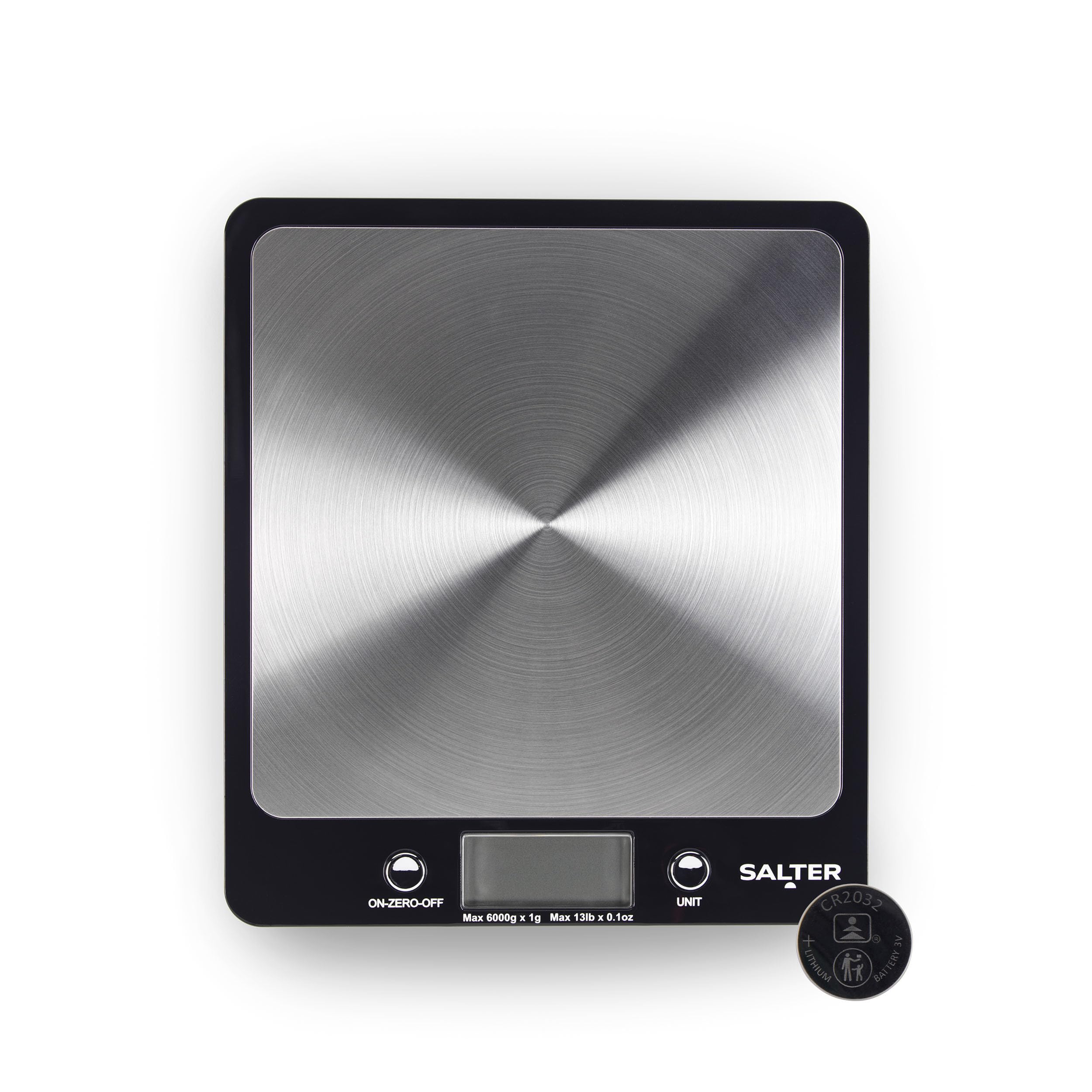 Salter Evo Digital Kitchen Scale – Electronic Square Food Scale, Add & Weigh Multiple Ingredients, 6kg Capacity, Aquatronic For Measuring Liquids, Easy Read LCD Display, Includes Battery