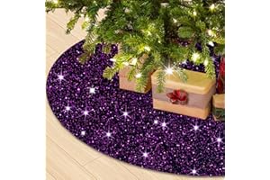 WUPIOS Purple Tree Skirt 46 Inches Sequin Christmas Tree Skirt Collar Velvet Xmas Tree Skirts Large Outdoor Tree Skirt Cover Metallic Tree Mat for 8FT Trees Glitter Tree Skirt Christmas Decorations