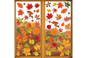 PARTYGARDEN Fall Window Clings - 6 Sheets Autumn Maple Leaf Window Clings for Glass Windows Thanksgiving Windows Decals Stickers for Home Office Shop School Classroom Decorations