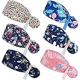 Honoson 6 Pcs Scrub Caps Women Nursing Hats with Buttons Adjustable Bouffant Nurse Hats Ponytail Holder Bouffant Turban