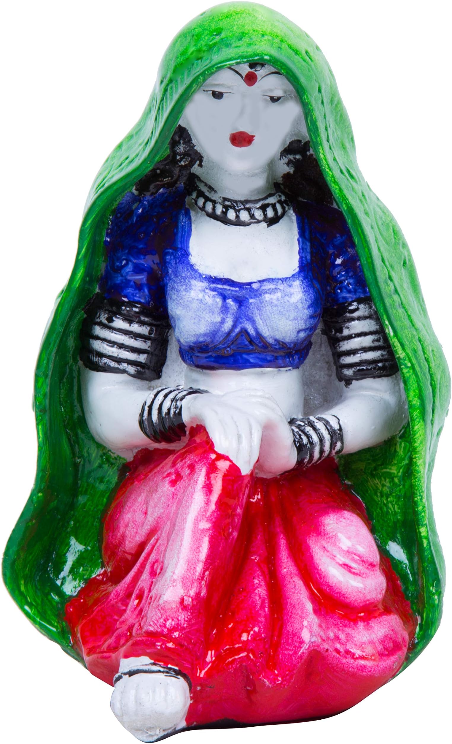 Karigaari India Handcrafted Resine Rajasthani Sitting Position Lady Showpiece for Home Decor.