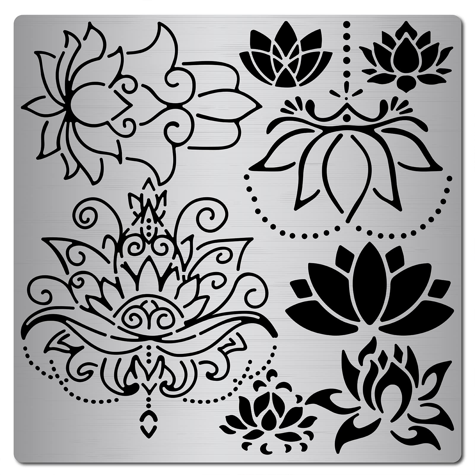 GORGECRAFT 6.3 Inch Lotus Metal Stencil Flower Stencils Stainless Steel Floral Painting Reusable Templates Journal Tool for Painting on Wood, Wood Burning, Pyrography and Engraving