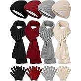 Geyoga 12 Pcs Kids Knitted Winter Hat Gloves Scarf Set for 5-8 Boys Girls Toddler Beanies Mittens Neck Warmer Scarf(Trend)