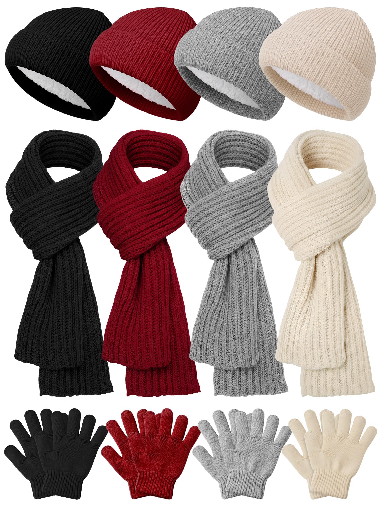 View 1 of ***(PARTIAL SET/ MISSING 2 SETS)***Geyoga 12 Pcs Kids Knitted Winter Hat Gloves Scarf Set for 5-8 Boys Girls Toddler Beanies Mittens Neck Warmer Scarf(Trend)