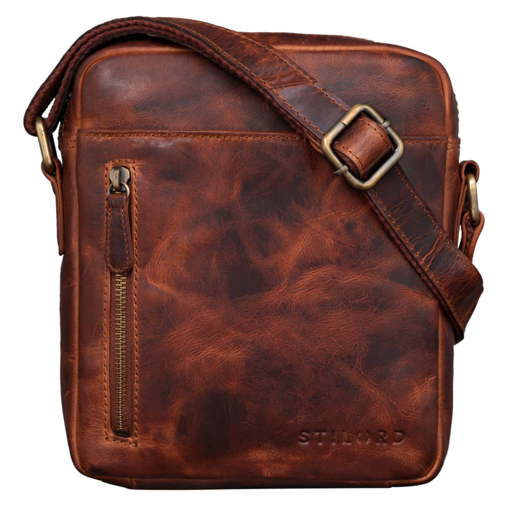 STILORD "Kennedy" Small Shoulder Bag in Genuine Leather Vintage Cross Body Cross Over Bag for Men Women Messenger Bag Colour:Kara - Cognac