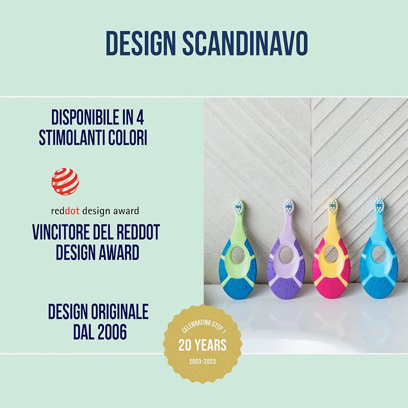 Jordan ® | Step 1 Baby Spazzolino da denti per bambini da 0 a 2 anni | Lo spazzolino originale per bambini con setole extra morbide e morbido massaggiagengive per gomme e Easy Grip | confezione da 2