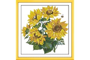 Joy Sunday Cross Stitch Kits 14CT Stamped Sunflower 12.6"x13" or 32cmx33cm Easy Patterns Embroidery for Girls Crafts DMC Cross-Stitch Supplies Needlework Still Life Series