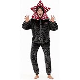 Beita Demogorgon Hooded Jumpsuit Onesie with Red Polka Dot Hood, Black Thermal Fall Winter Sleepwear