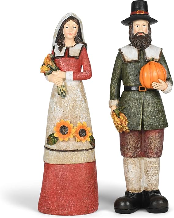 Thanksgiving 12" Resin Harvest Pilgrim Set of 2 Home
