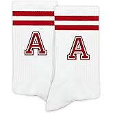 SSQBZU Striped Initial Socks with the Letter in Red,Gifts for Birthday,Christmas,etc.,Socks for Adult,Teens,Men&Women.