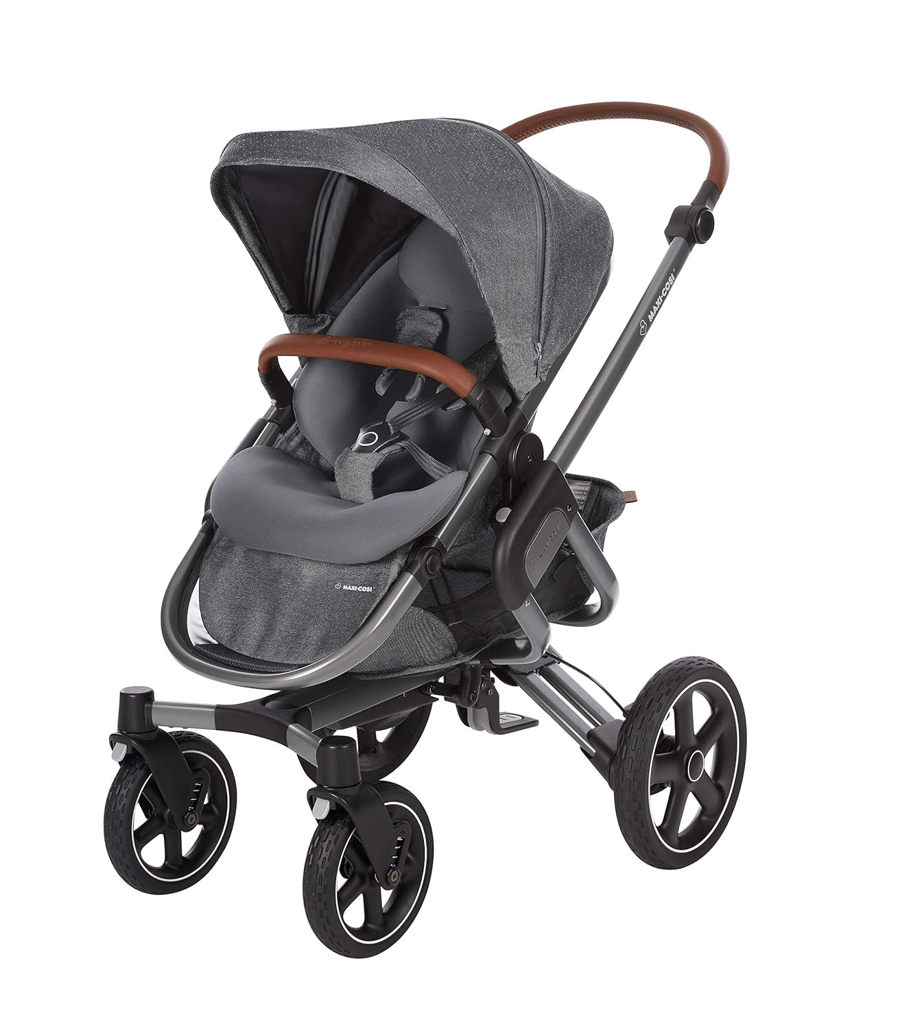 Maxi-Cosi Nova 4-Rad Kombi-Kinderwagen, automatisch klappbar, nutzbar ab der Geburt mit Babyschale oder Babywanne Oria bis circa 3,5 Jahre, komfortabel für Stadt und Land, Sparkling grey