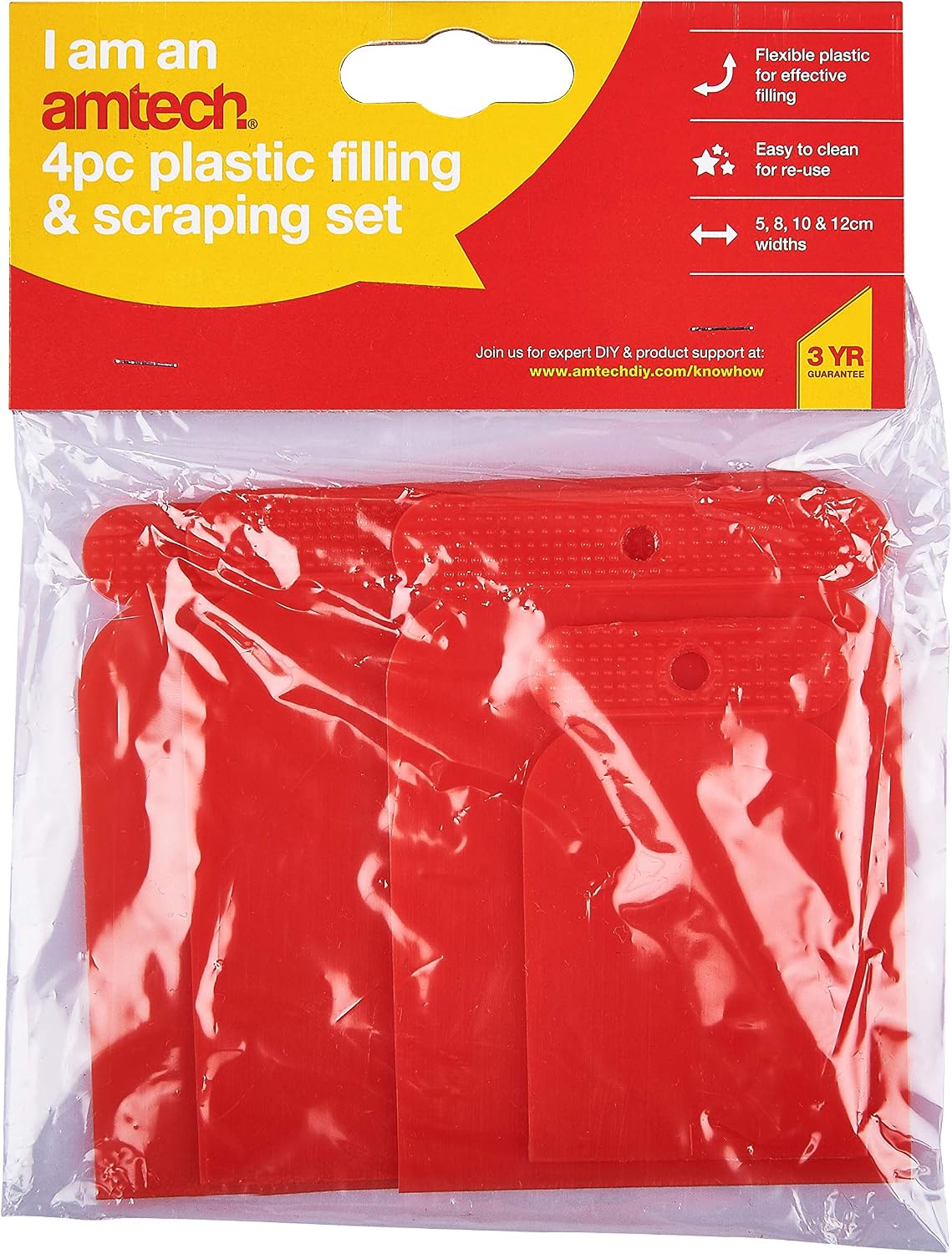 Amtech G0946 Filler Applicator Kit, 4-Piece Plastic Scraper Set, Lightweight, Reusable and Easy to Clean, Sizes 50, 80, 100, 120mm - Image 4