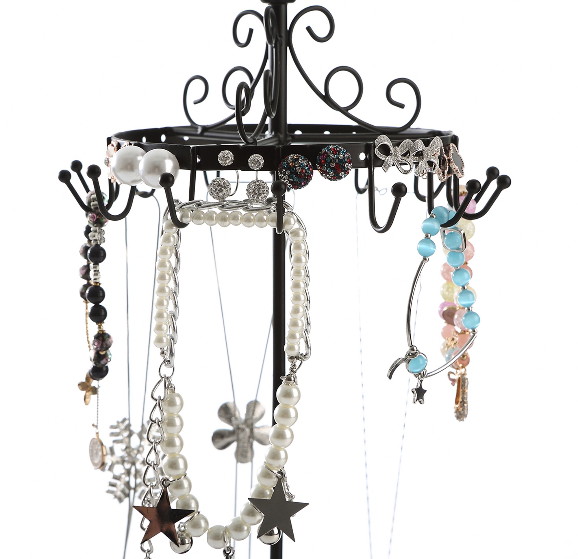 Giftway Black Rotating Jewelry Tree Organizer Stand w/ Ring Tray for Bracelet, Earrings, Necklace