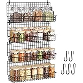 X-cosrack Upgraded Spice Rack Organizer - Wall Mounted Large 4-Tier Stackable Spice Storage with 5 Hooks, Holds 80 Jars, for Kitchen Pantry Organization (Patent:D909138S)