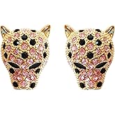 Navachi 18k Gold Plated Multi-color Crystal Leopard Head Ear Stud Earrings