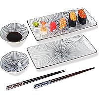 6 piece sushi plate set, 10-inch ceramic rectangle sushi dishes, sushi serving set for 2, with 2 sushi plates 2 sauce…