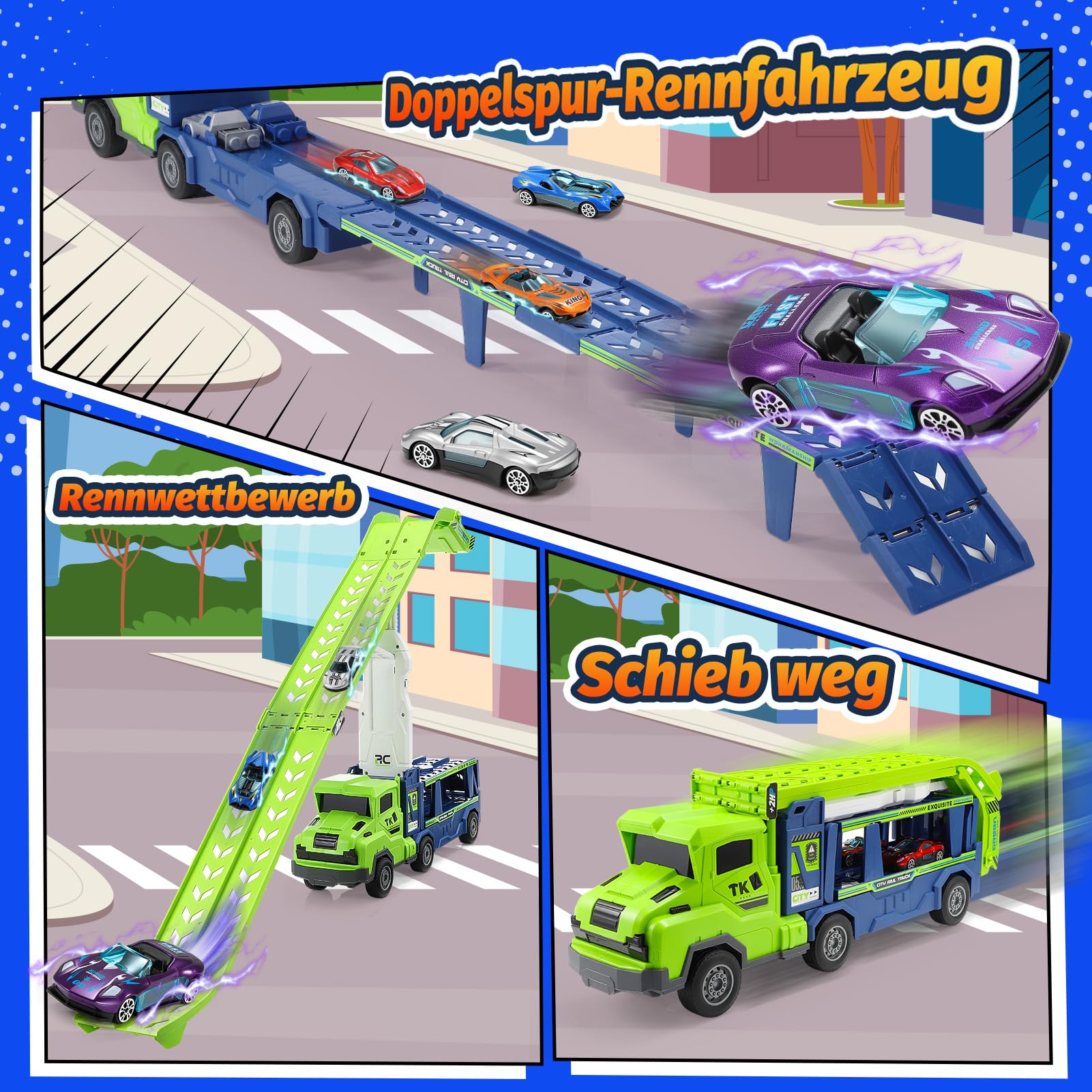Kinderspielzeug ab 3 4 5 6 7 8 Jahre,LKW Transporter Truck Geschenk Junge 2-6 Jahre Faltbare Rennbahn Truck Spielzeug ab 6 7 8 Jahre Truck Spielzeugauto Kinder Geburtstagsgeschenk Junge 3-8 Jahre 3