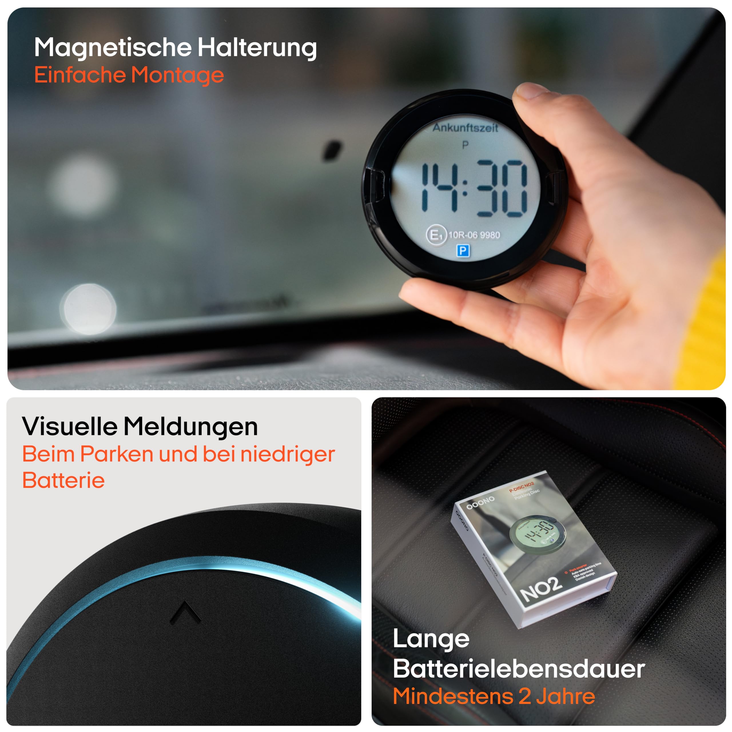 OOONO P-DISC NO2 - Elektronische Parkscheibe mit Zulassung fürs Auto - Automatische Digitale Parkscheibe Elektrisch mit Zulassung vom KBA nach StVO - Elektrische Parkuhr Auto zugelassen 6