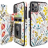 HAOPINSH for iPhone 11 Pro Max Wallet Case with Card Holder, Floral Flower Pattern Back Flip Folio PU Leather Kickstand Card Slots Case for Women Girls, Double Magnetic Clasp Shockproof Cover 6.5"
