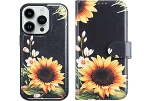 DorisMax for iPhone 14 Pro Max Wallet Case,Detachable Flip Folio Cover RFID Blocking 4 Card Slots Holder Premium PU Leather Magnetic Kickstand Phone Case for iPhone 14 Pro Max 6.7" Sunflowers