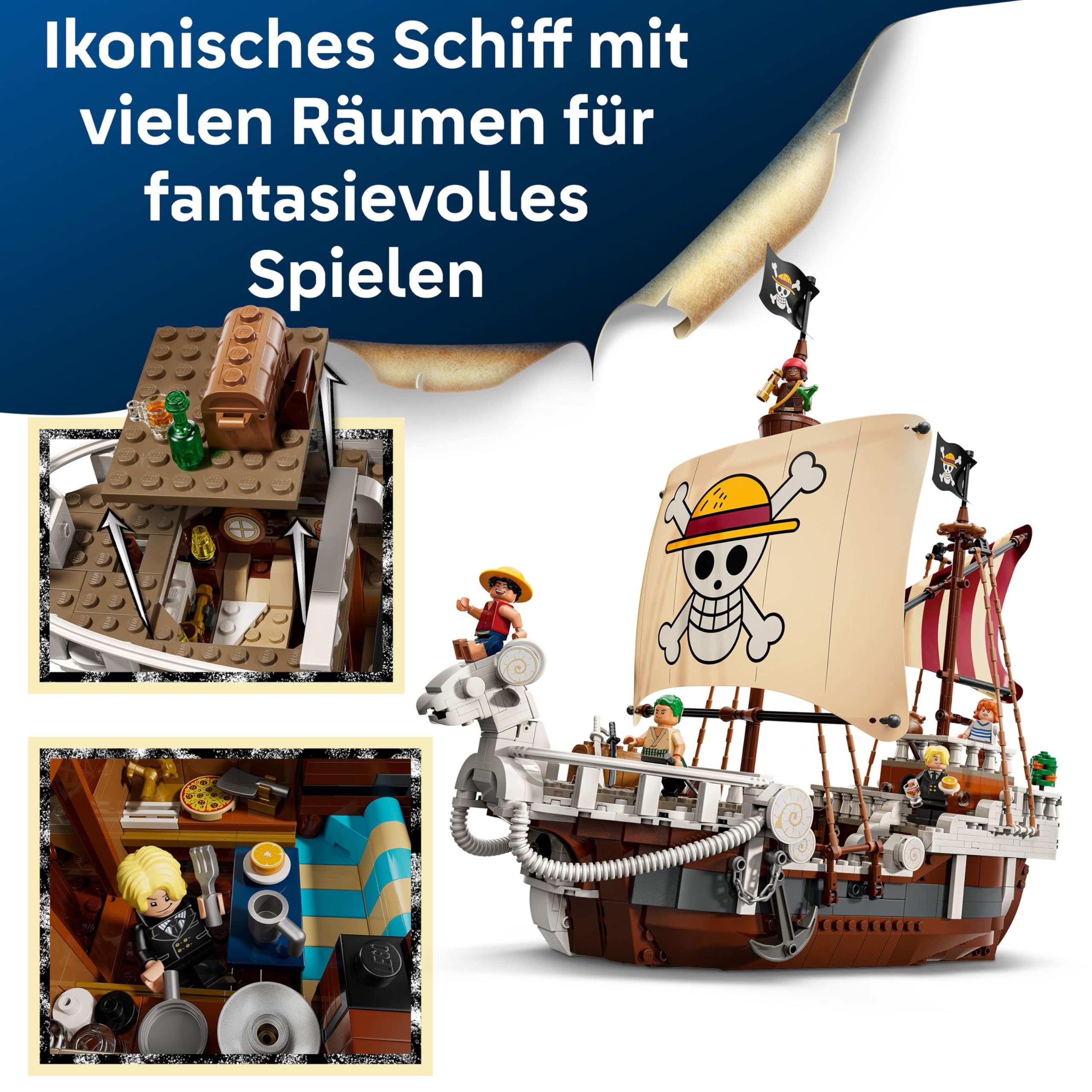 LEGO ONE Piece - Das Piratenschiff Flying Lamb (Going Merry) - Spielset mit 5 Minifiguren - inkl. Ruffy, Zoro & Nami - Spielzeug zum Bauen - Geschenk für Jungen, Mädchen & Fans ab 10 Jahren - 75639 3