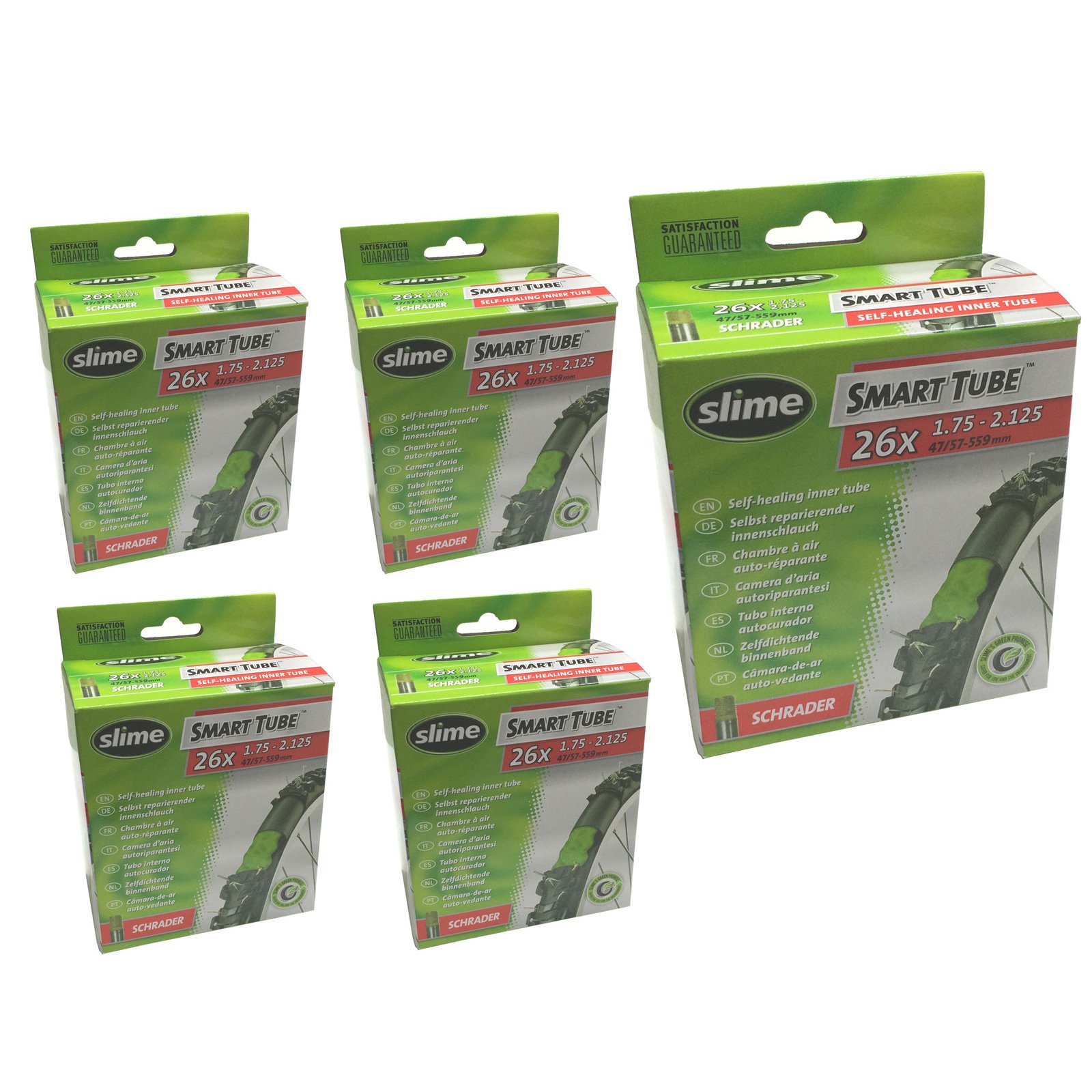 Slime Smart Tube 26" x 1.75-2.125 Self Healing Mountain Bike Inner Tubes - Schrader Valve (Pack of 5)