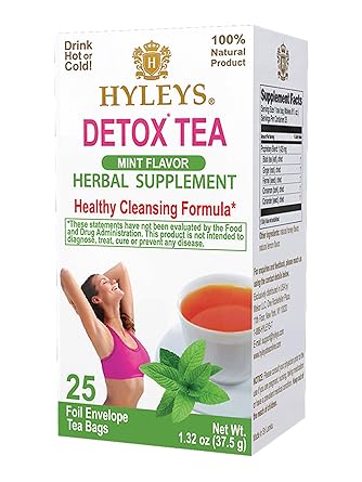 Amazon Com Hyleys Tea Wellness Detox Green Tea Mint 25 Tea Bags 100 Natural Sugar Free Gluten Free And Non Gmo Mint 25 0 Count Grocery Gourmet Food