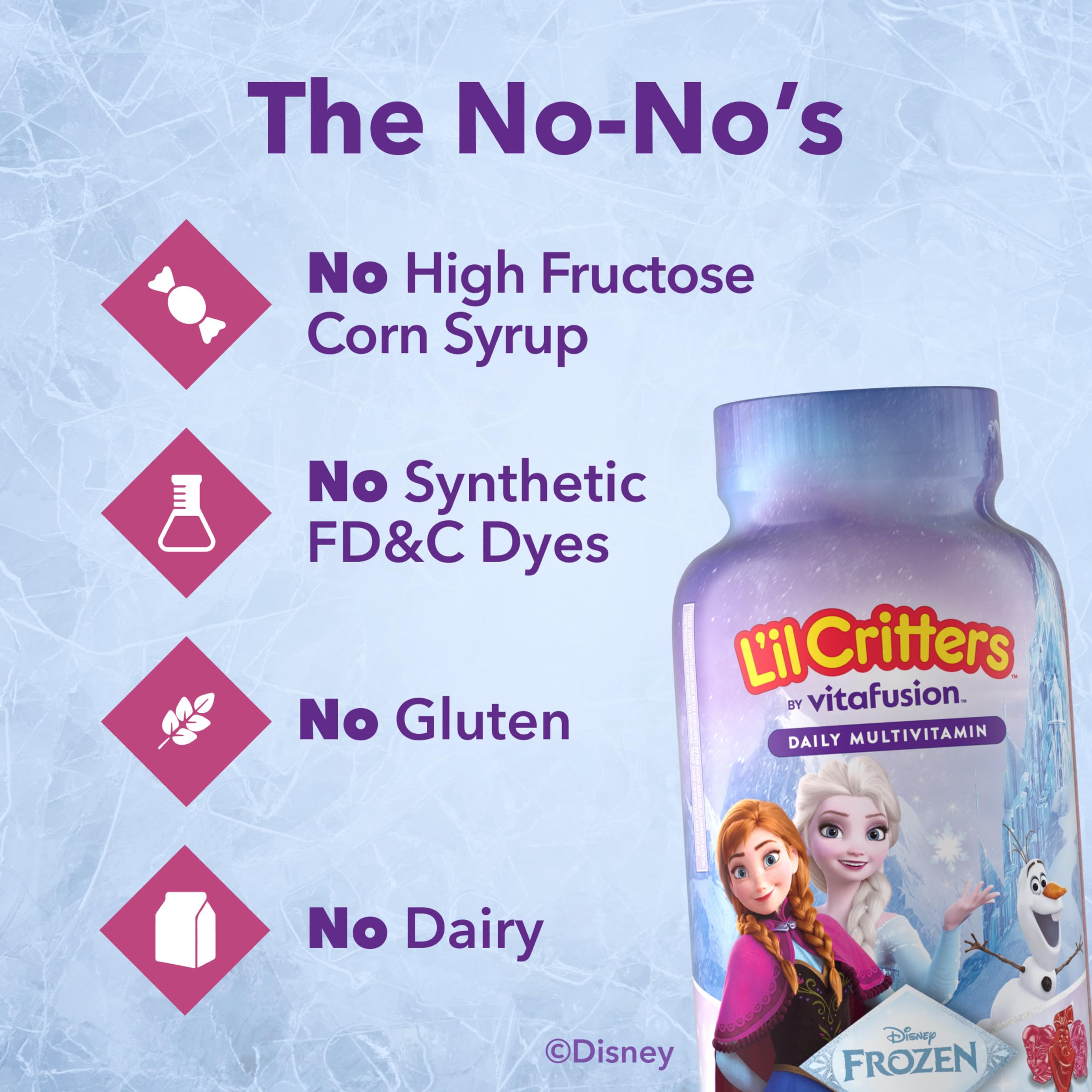 L'il Critters Frozen Daily Kids Multivitamin Gummies Assorted Berry Flavors for Ages 2+ Toddlers and Kids, Disney Multivitamin Gummies with 11 Essential Nutrients, 30-60 Day Supply, 60 Gummies