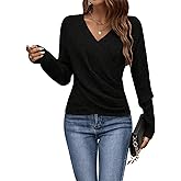 SOLY HUX Women's V Neck Long Sleeve Off Shoulder Sweaters Criss Cross Wrap Ruched Pullover Fall Tops