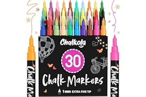 CHALKOLA Extra Fine Tip Liquid Chalk Markers for Blackboard (30 Pack 1mm) Pastel + Neon Chalk Pens - Erasable Dry Erase Marker for Chalkboard, Blackboards, Window, Bistro, Car - Fine Tip Chalkboard Markers