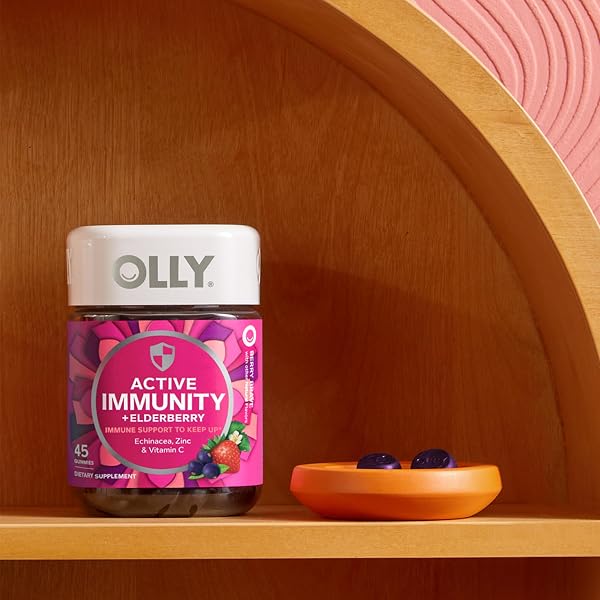 OLLY ACTIVE IMMUNITY GUMMY, IMMUNE SUPPORT SUPPLEMENT,* ELDERBERRY, ZINC, VITAMIN C, BERRY FLAVORED, 15 DAY SUPPLY – 45 COUNT