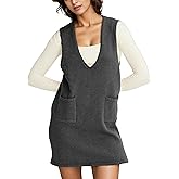 Meyhad Women’s Sweater Vest Dress V Neck Sleeveless Knit Pullover Pinafore Mini Dress with Pockets