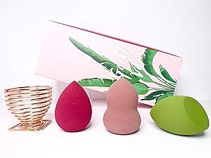 Makeup Sponge Complete set Blender Beauty Foundation Blending Sponge, Free Gold Holder Flawless for Liquid, Cream, and Powder, Multi-colored Makeup Sponges By JM Collection (Pink Box)