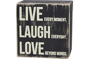 ARTGIFTHOU Farmhouse Distressed Wood Box Sign Vintage Signs Decor for Home Wall/Tabletop/Shelf/Office Decoration Art, Live Laugh Love (Black)