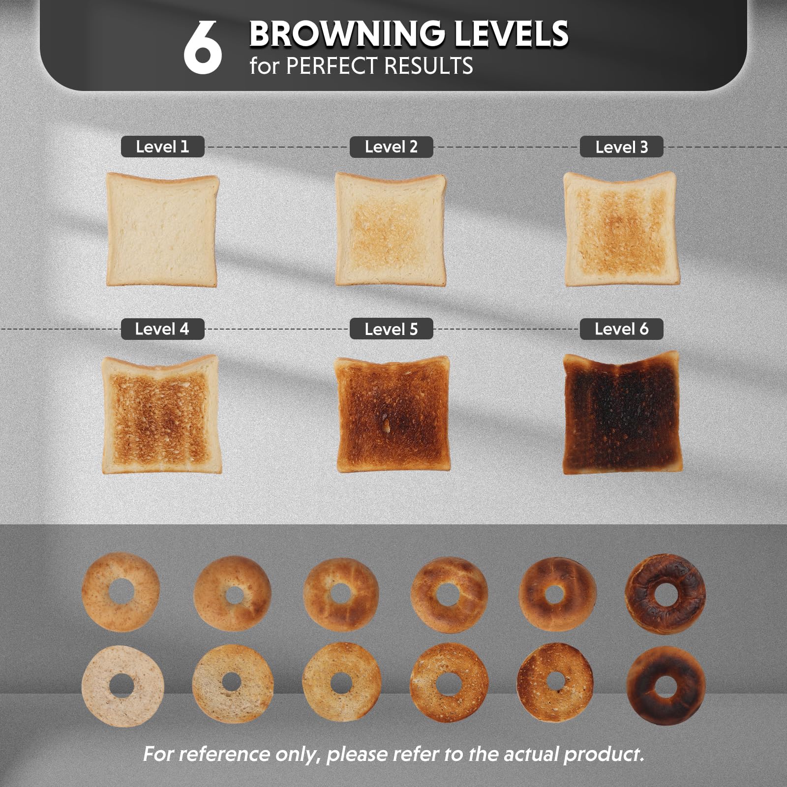 BUYDEEM DT440 Tostadora de 4 rebanadas, Tostadora de acero inoxidable con ranuras extra anchas para bagels, muffins, palanca de elevación alta, 6 configuraciones de sombra, plateado retro