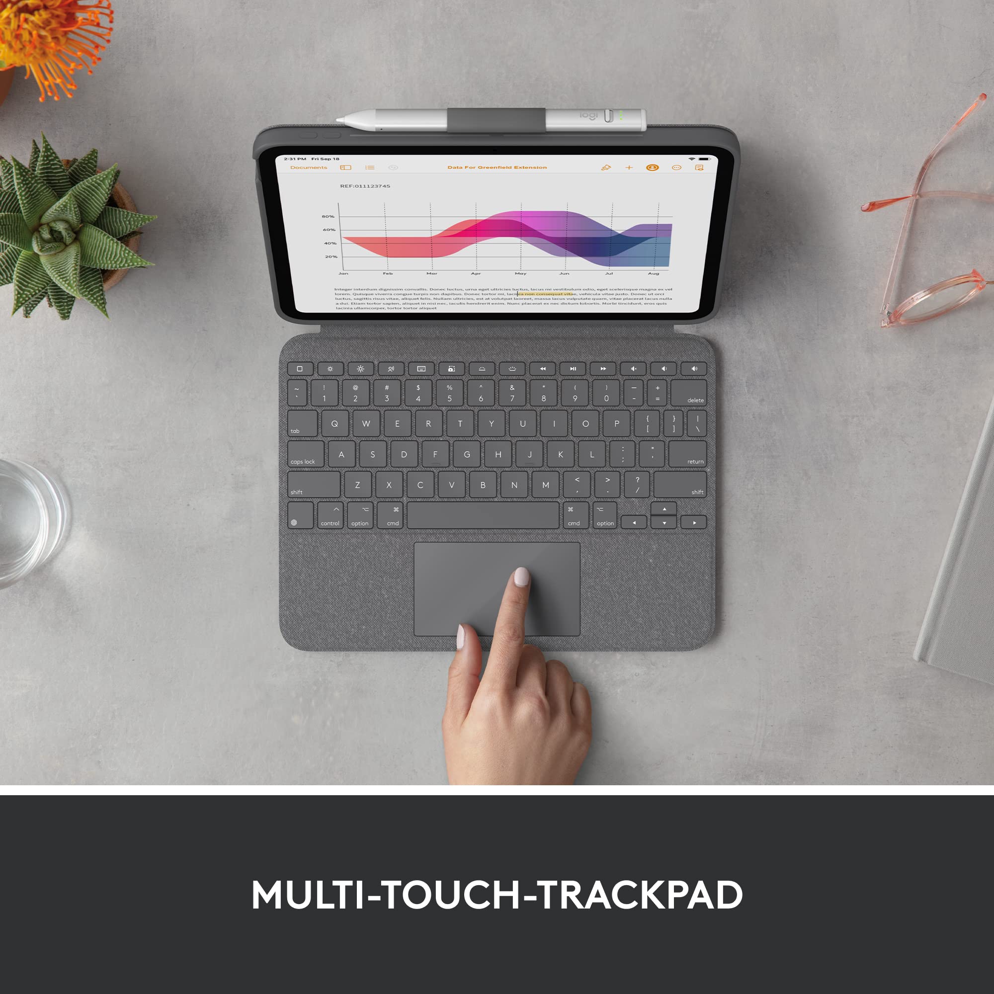 Logitech Combo Touch Case mit Abnehmbarer Tastatur für iPad (10. Generation und A16), großem Präzisions-Trackpad, hintergrundbeleuchteter Tastatur in Standardgröße, Smart Connector, DEU QWERTZ- Grau 4