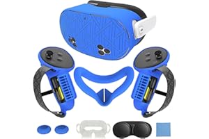 MLemonVR Silicone Cover Set for Meta/Oculus Quest 3s Accessories Includes VR Case Cover Face Interface Cover Upgraded Battery Opening Controller Grip Cover Lens Cap Protector Disposable Eyecup (Blue)