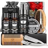 Beard Kit Birthday Gifts for Men Grooming &amp; Care w/ Wash, Brush, Balm, Comb | Conditioner &amp; Oils, Straight Razor, Christmas Stocking Stuffer Valentines Fathers Gifts Basket for Dad Him Boyfriend Husband